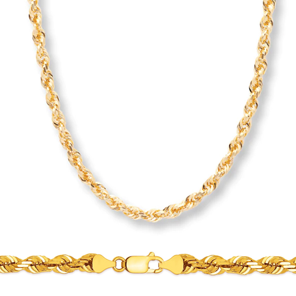 14k Gold 5mm Italian Diamond Cut Rope Chain 28 Inches